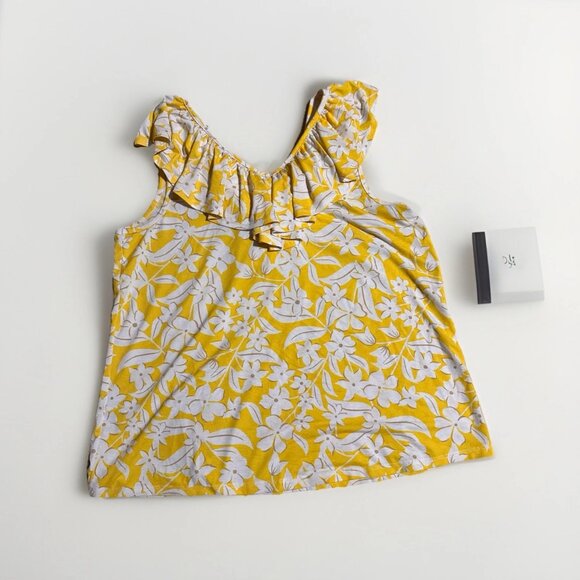 Cato women’s yellow sleeveless floral blouse ruffle detail women’s medium - Picture 2 of 3